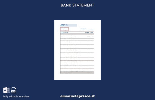 modello word di estratto conto bancario ASA Banka Bosnia Erzegovina stile verifi